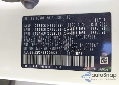 2019 Honda Cr-V Touring z USA, uszkodzony, nr VIN JHLRW2H98KX003911